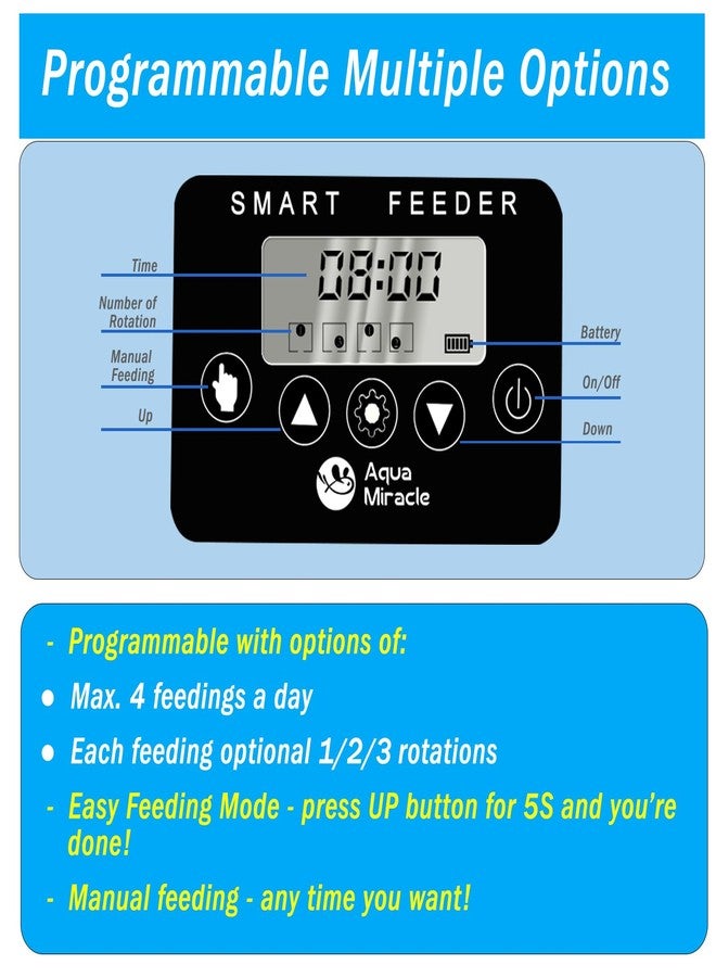 AquaMiracle Programmable Automatic Fish Feeder for Aquarium, Auto Fish Food Dispenser with Timer, Volume Adjustable Vacation Aquarium Feeder with Digital Display, for Granules Pallets Strips - Image 2